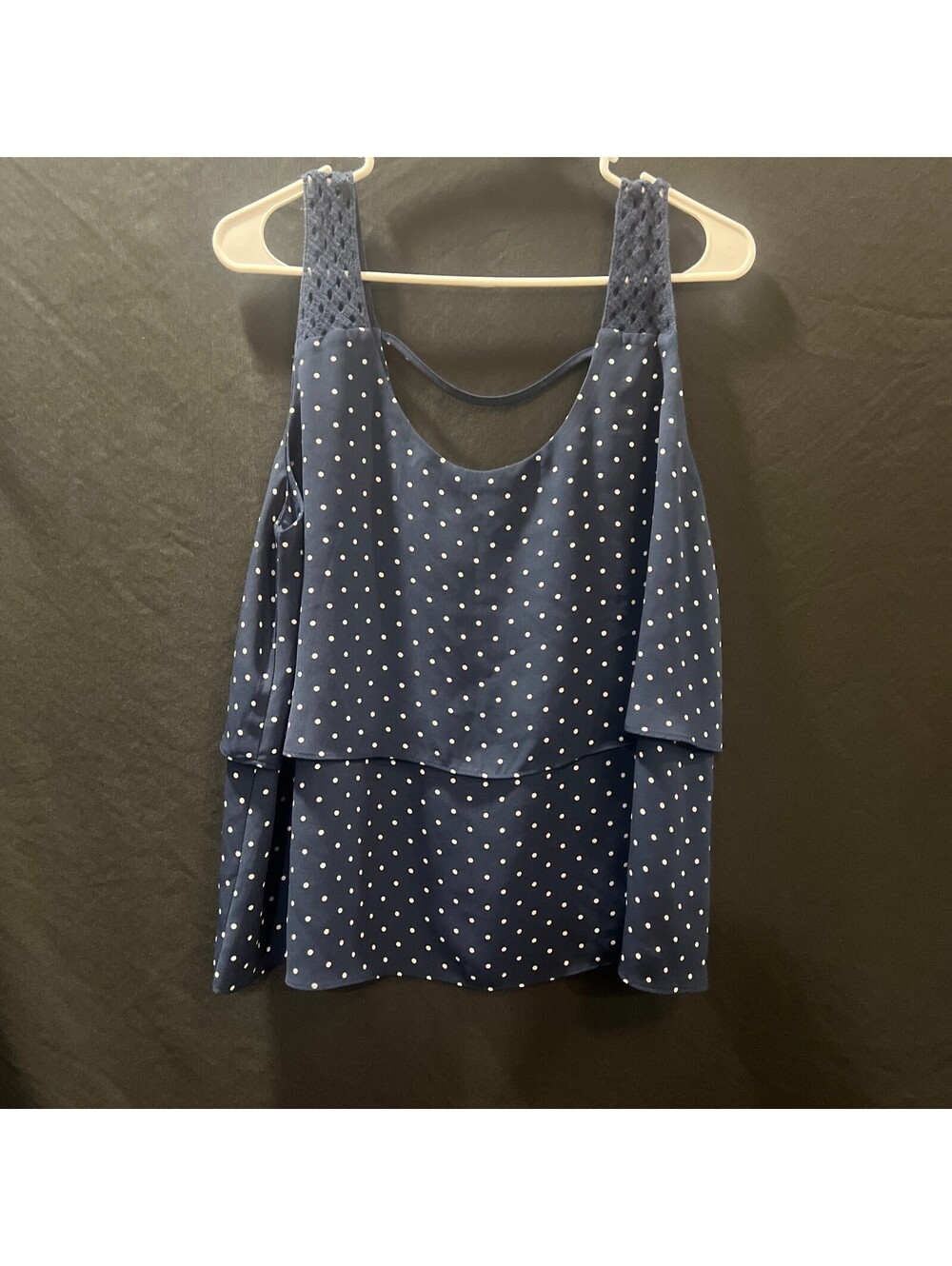 Maurices Women XL Navy Polka Dot Layered Crochet Strap Tank Top